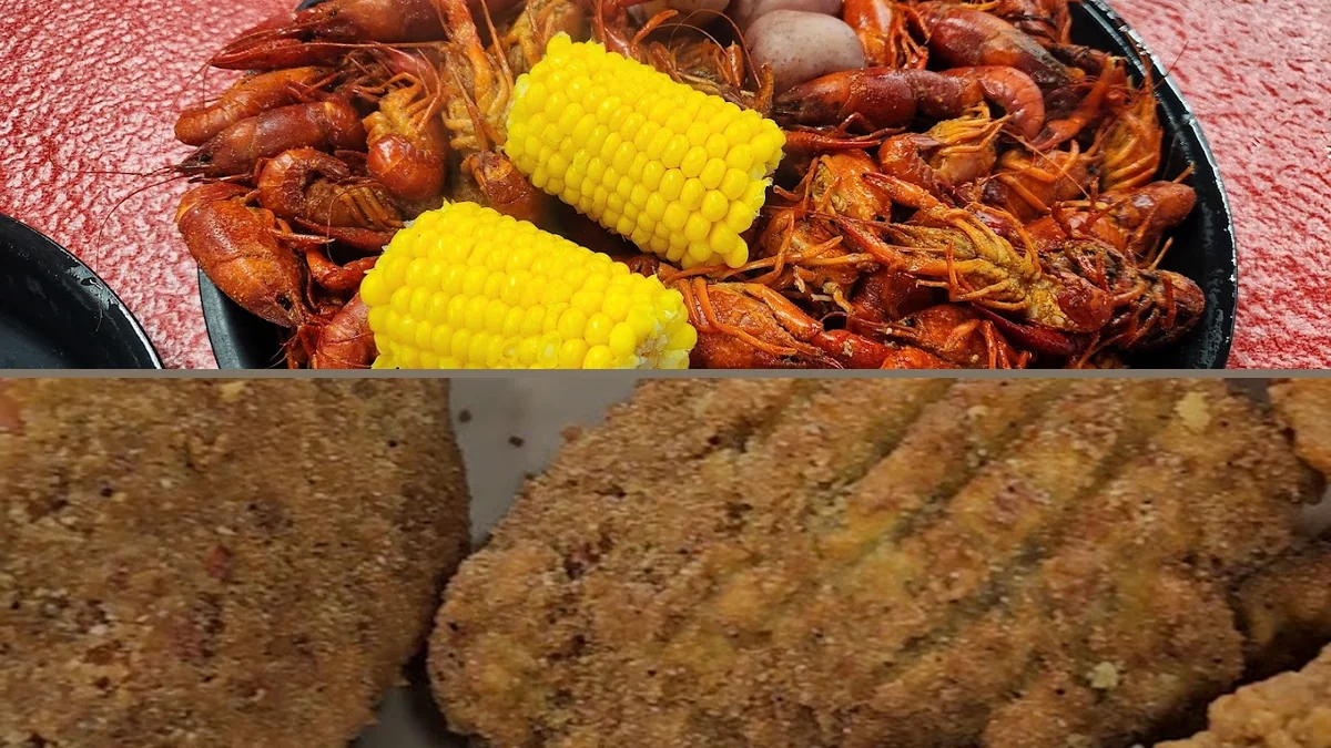 Comfort food plates from a seafood restaurant.