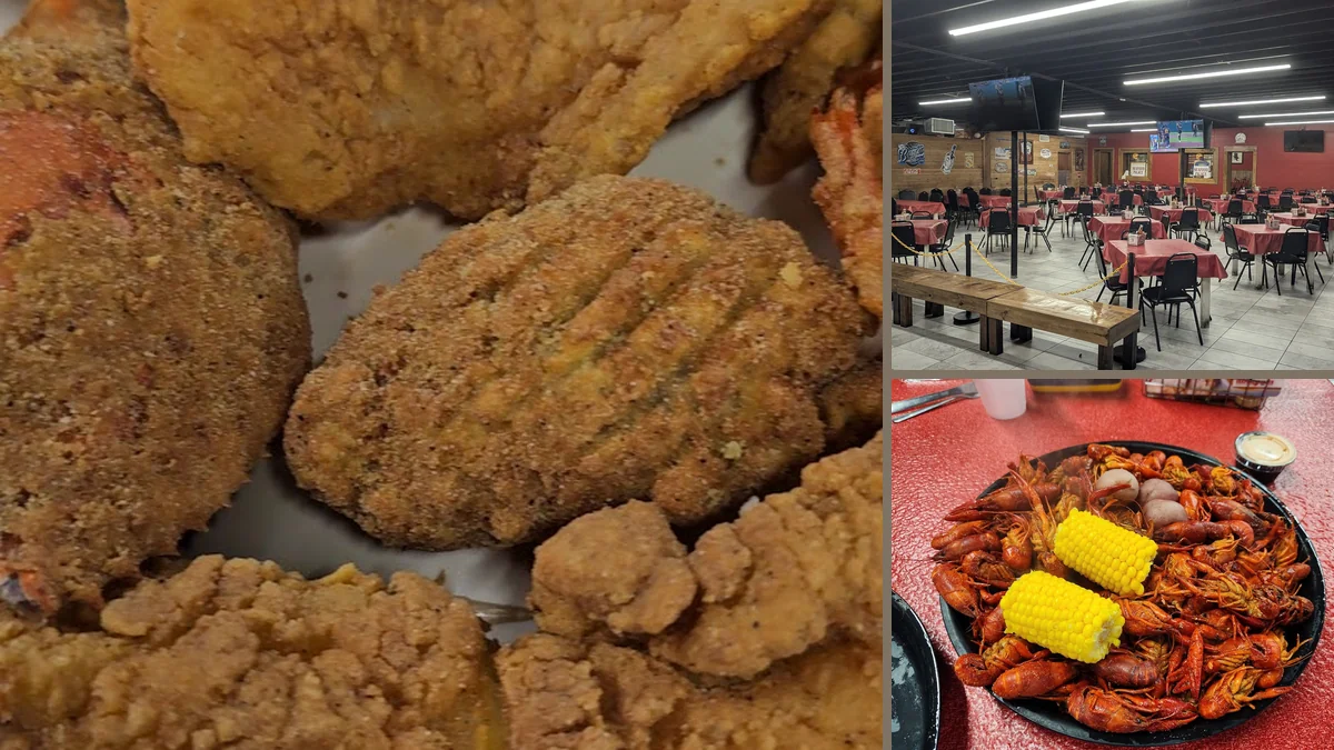 Fried seafood served in a laid-back dining room.
