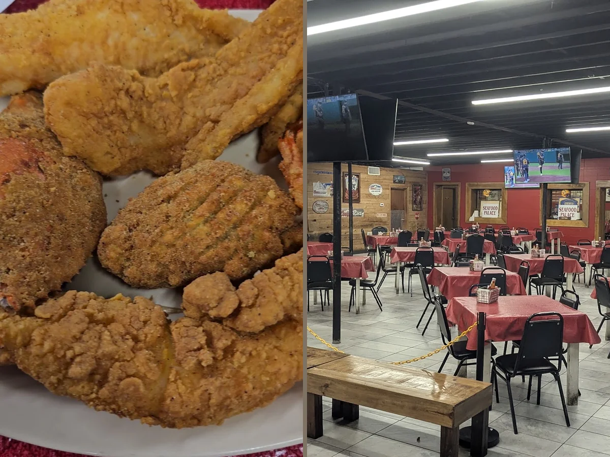 Comfort food plates from a seafood restaurant.