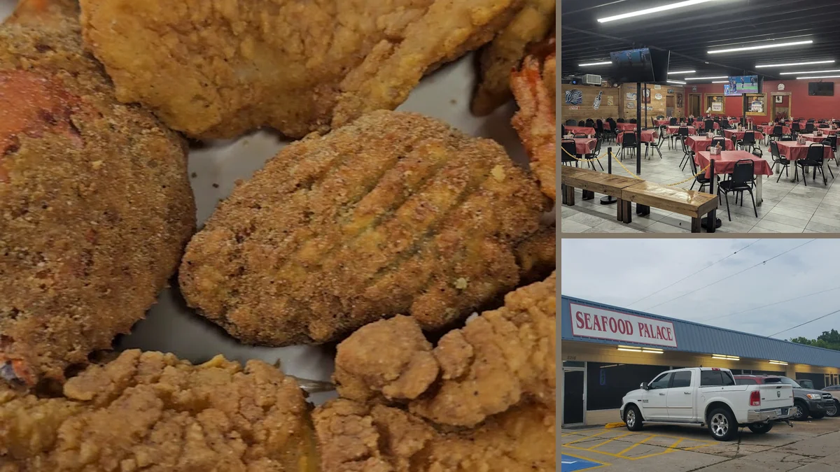 Fried seafood served in a laid-back dining room.
