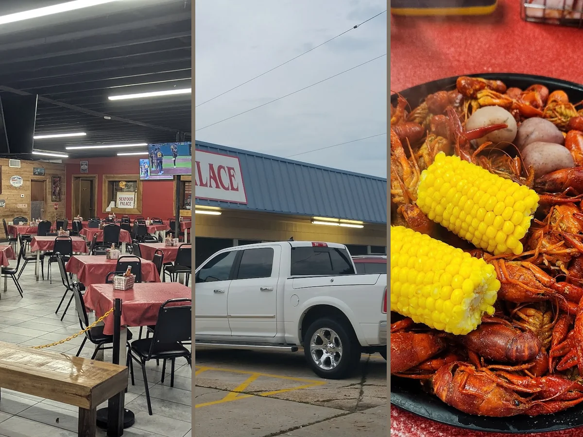 Crab, shrimp, and gumbo on display.