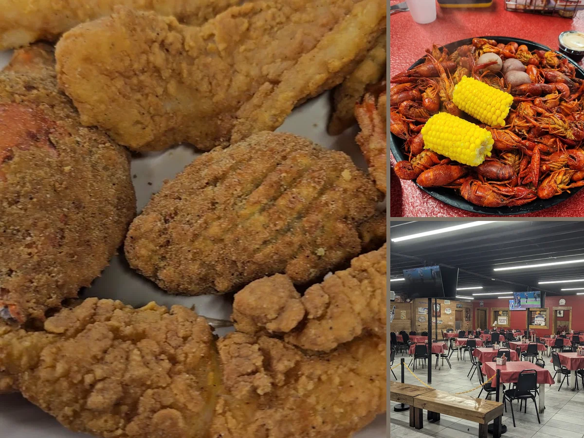 Comfort food plates from a seafood restaurant.